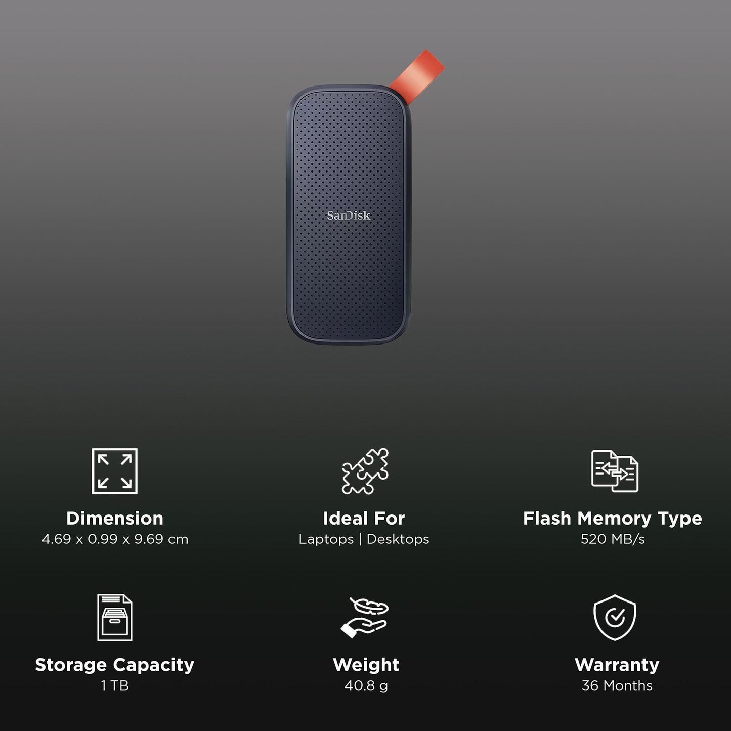 Sandisk Portable SSD, 800MB/s R, USB 3.2 Gen 2, Rugged SSD with Upto 2 Meter Drop Protection, Type-C to Type-A Cable, PC & Mac Compatible, External SSD