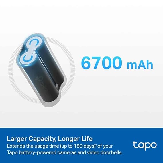 Tapo Battery Pack, 6700mAh Rechargeable Lithium Battery, No Memory Effect, 5-hour charging time, 6-wayProtection, Works with Tapo Battery cameras & Video Doorbells Quick Replacement (Tapo A100)