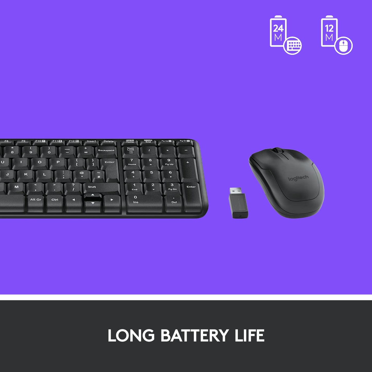 Logitech MK220 Compact Wireless Keyboard and Mouse Combo for Windows, 2.4 GHz Wireless with Unifying USB-Receiver, 24 Month Battery, Compatible with PC, Laptop - Black