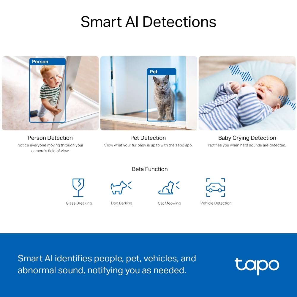 Tapo C230 Smart Pan/Tilt AI Home Security Wi-Fi Camera 3K 5MP 1620p, Two-Way Audio, Voice Control, Night Vision, Baby Crying Detection, Motion Tracking, Smart AI Detection and Notifications