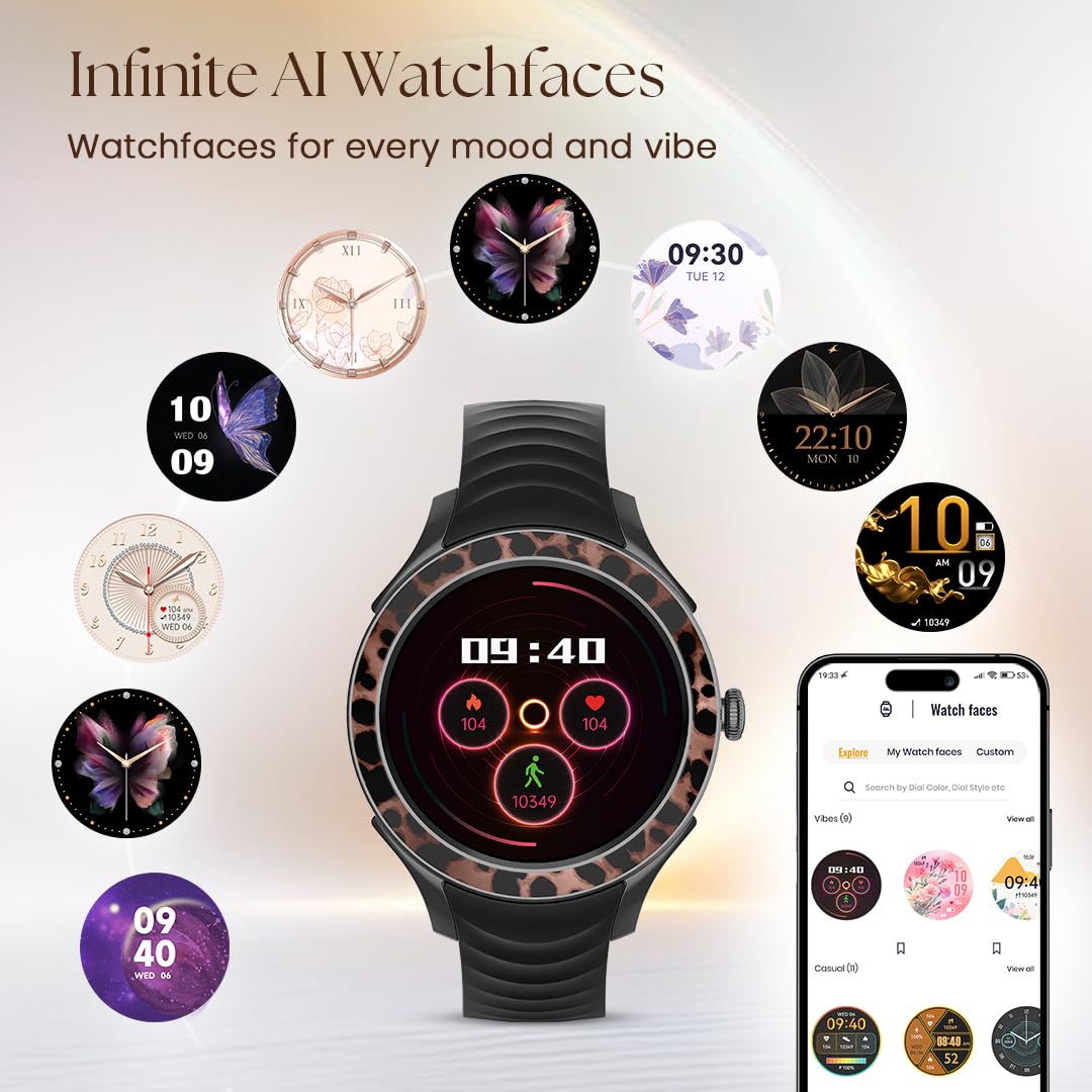 Fastrack Ella Women Smartwatch with 1.2" inch AMOLED Display,Patterned Bezel,AI Watchface & AI Chat,Functional Crown,24/7 Health Suite,BT Calling,SpO2,HRM,IP68, Multiple Menu Styles,Games