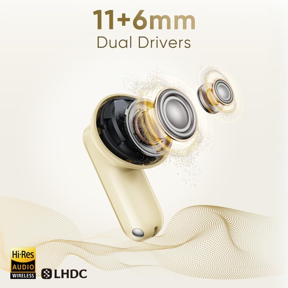 realme Buds Air 8,11mm+6mm Dual Dynamic Bass Drivers,58Hrs Playtime, 55dB ANC,6 Mic ENC, 45ms Low Latency, 360° Spatial Audio, Hi-Res LHDC, IP55 Dust & Water Resistant, BT v5.4