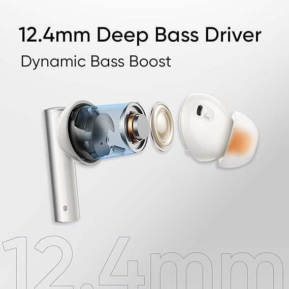 realme Buds Air 6 TWS in Ear Earbuds with 12.4 mm Deep Bass Driver, 40 Hours Play time, Fast Charge,50 dB ANC,LHDC 5.0, 55 ms Low Latency, IP55 Dust & Water Resistant, Bluetooth v5.3