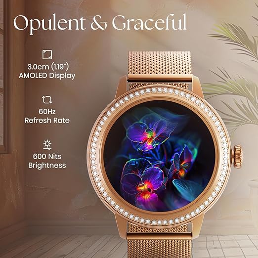 Titan Valerie 1.19" AMOLED Studded Stainless Steel Smart Watch for Women Latest, Next-Gen Chipset, Functional Crown, SOS & BT Calling, Women Wellness Suite, BP & Skin Temp Monitor,
