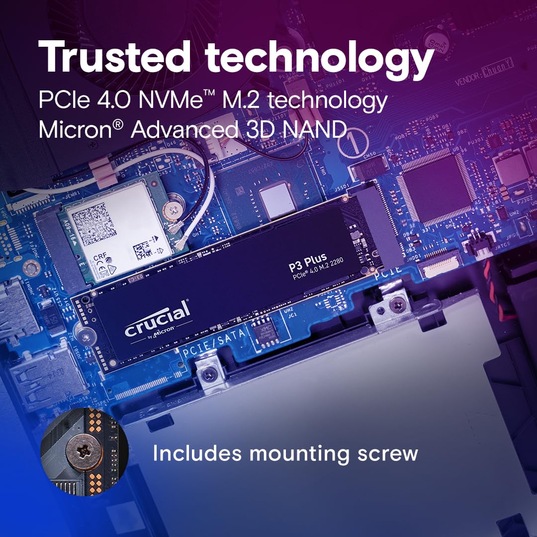 Crucial P3 Plus PCIe 4.0 3D NAND NVMe M.2 SSD, up to 4700MB/s - CT500P3PSSD8