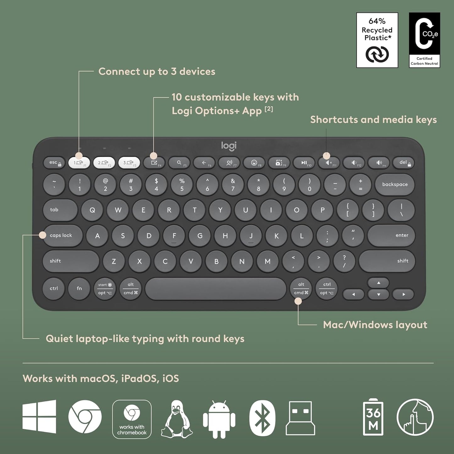 Logitech Pebble 2 Combo, Wireless Keyboard and Mouse, Quiet and Portable, Customisable, Logi Bolt, Bluetooth, Easy-Switch for Windows, macOS, iPadOS