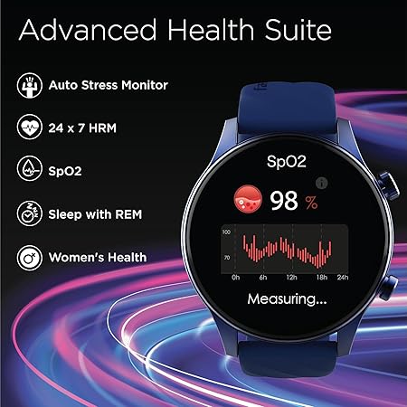 Fastrack Vivid Pro Smart Watch|1.43" AMOLED Display with 466 x 466 Pixel Resolution | Functional Crown| SingleSync BT Calling|100+ Sports Modes & Watchfaces|AI Voice Assistant|in-Built Games