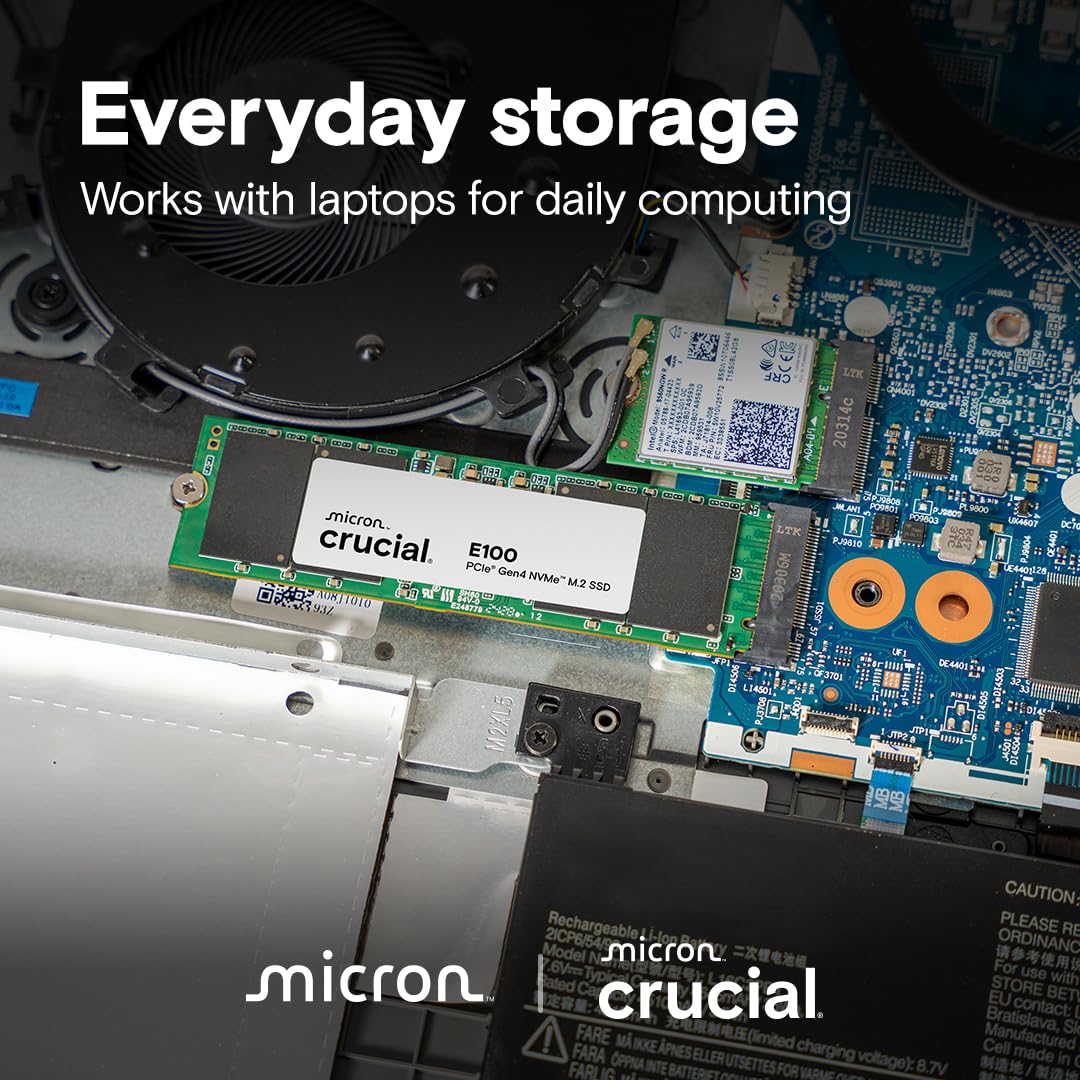 Crucial E100 1TB M.2 NVMe PCIe Gen4 Internal SSD, Up to 5,000MB/s, Laptop & Desktop Compatible - CT1000E100SSD8