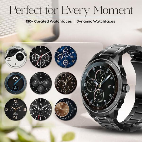 Titan Heritage 1.43" AMOLED Stainless Steel Bracelet Smart Watch for Men, BT Calling, Voice Assistant, Quick Health Measurement, Functional Crown, 3D UI, 60Hz Display, Fast Charging