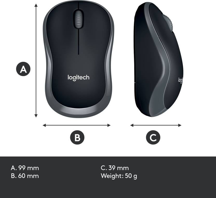 Logitech M185 / 12-Month Battery Life, 1000 DPI Optical Tracking, Ambidextrous Wireless Optical Mouse (2.4GHz Wireless, Grey)