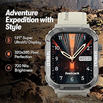Fastrack Jupiter S2 Rugged Smart Watch 5 days Battery Life UltraVU HD Display, Functional Crown, BT Calling, 100+ sports modes, Health Monitor with Auto Stress, 24x7 Heart Rate, Sleep Tracker, Spo2 & Women's Health Bluetooth Calling