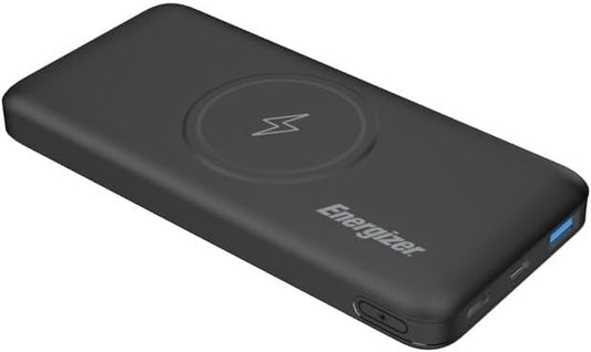 Energizer 10000 mAh Wireless Fast Charging Power Bank, Triple Outputs - Wireless, Smart USB-A 18W, USB-C Power Delivery Output, Dual inputs - USB-C and micro-USB,