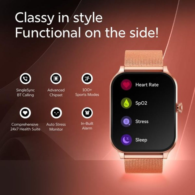 Fastrack Jupiter S2 Classic Smart Watch 5 days Battery Life UltraVU HD Display, Functional Crown, BT Calling, 100+ sports modes, Health Monitor with Auto Stress, 24x7 Heart Rate, Sleep Tracker, Spo2 & Women's Health Bluetooth Calling