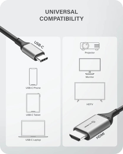 ALOGIC 2m Ultra USB-C (Male) to HDMI (Male) Cable - 4K @60Hz - Space Grey for MacBook Pro 2019/2018/2017, MacBook Air/iPad Pro 2019/2018, Samsung S10, Surface Book 2 and More