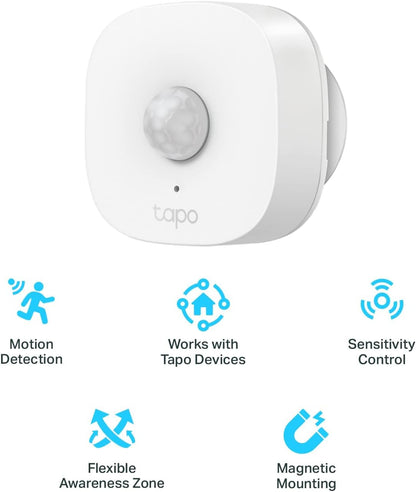 TP-Link Tapo T100 120¬∞ PIR Smart Motion Sensor with Motion-Activated Light, Energy Saving, Battery-Powered, Real-Time Notifications, Device Sharing