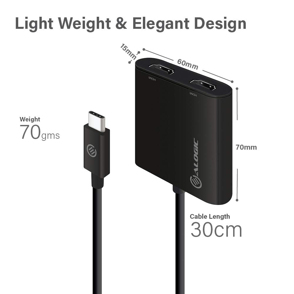 ALOGIC USB-C to Dual HDMI 2.0 Adapter ‚Äì 4K@30Hz ; Compatible with Windows 10