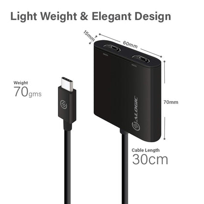 ALOGIC USB-C to Dual HDMI 2.0 Adapter ‚Äì 4K@30Hz ; Compatible with Windows 10