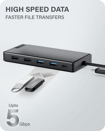 ALOGIC Dual Display USB-C 12-in-1 Mini Docking Station, FHD (1920 x 1080) @60Hz, 2x HDMI, 1x VGA, 100W PD, 2x USB-C, 2x USB-A 2.0, 2x USB-A 3.0, RJ45, MicroSD & SD Card Reader, Plug & Play, MacBook/Surface & other USB-C devices compatible.