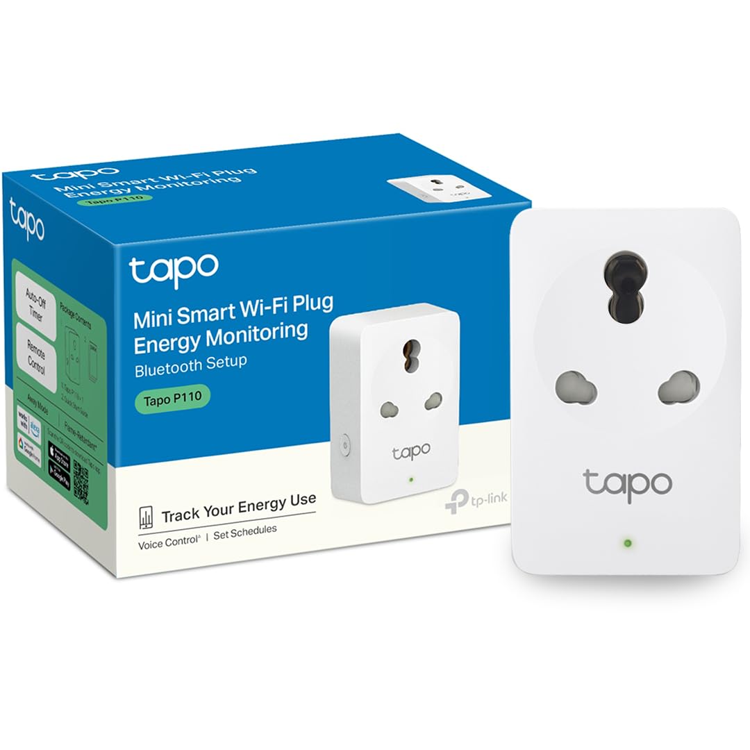 Tapo P110 16A Wi-Fi Smart Plug with Energy Monitoring | Suitable for Large Appliances like Geysers, Microwave Ovens, Air Conditioners (Works with Alexa and Google Assistant)| 4-Way Safety Protection