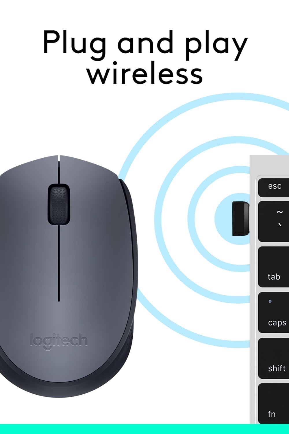 Logitech M170 Wireless Mouse, 2.4 GHz with USB Mini Receiver, Optical Tracking, 12-Months Battery Life, Ambidextrous PC/Mac/Laptop - Grey/Black