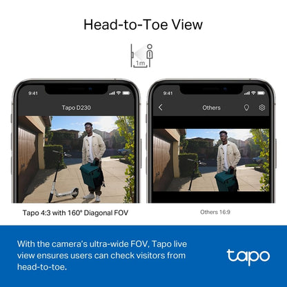 TP-Link Tapo D230S1 2K 5Mp/1920p Smart Wireless Security Video Doorbell,Battery-Powered,Two-Way Talk,Ip64,Colour Night Vision,Cloud &Local Storage,Compatible with Alexa&Google Home,Easy Installation