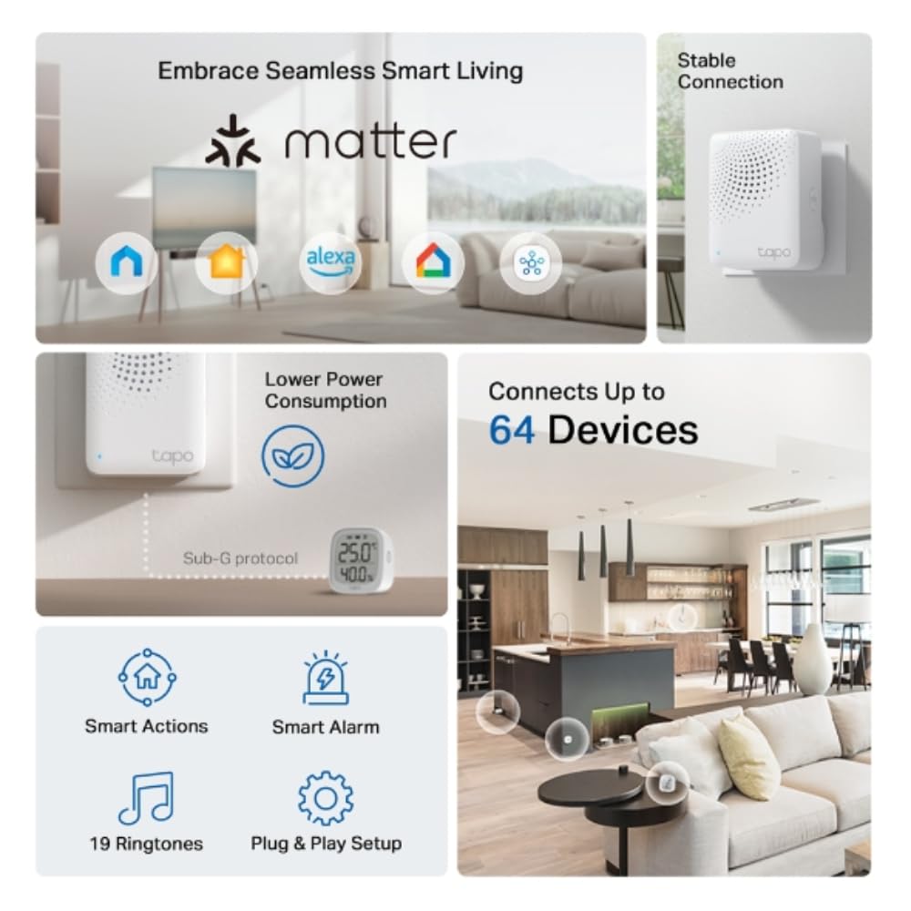 TP-Link Tapo H100 IoT Smart Hub with Chime | Smart Alarm and Doorbell | Smart Actions with Sensors, Switches & Buttons | Connect with up to 64 smart devices, Compatible with Alexa, Google Assistant, WiFi