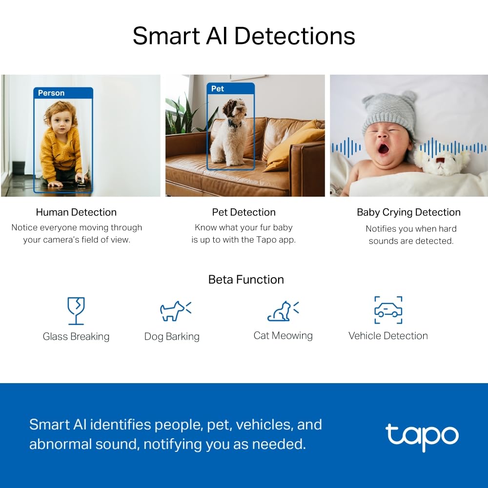 Tapo C220 Pan/Tilt Smart AI 2K 4MP QHD 1440p Home Security Wi-Fi Camera| Alexa & Google Assistant Enabled |Night Vision|Two-Way Audio| Motion Detection