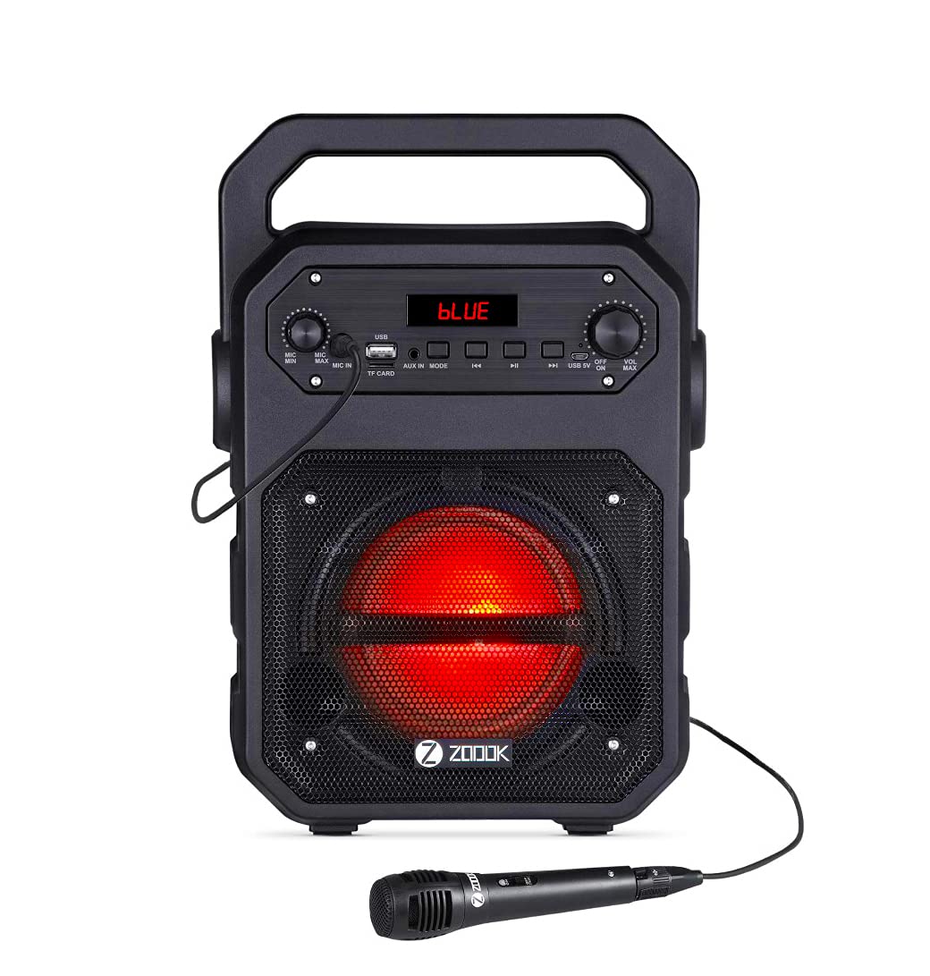 Zoook Rocker Thunder Bluetooth Party Speaker 20 watts with Karaoke Mic/TF/FM/Lights/USB/Party Speaker/ TWS/ echo control/ Bluetooth speaker/Portable speaker/Outdoor (Black)