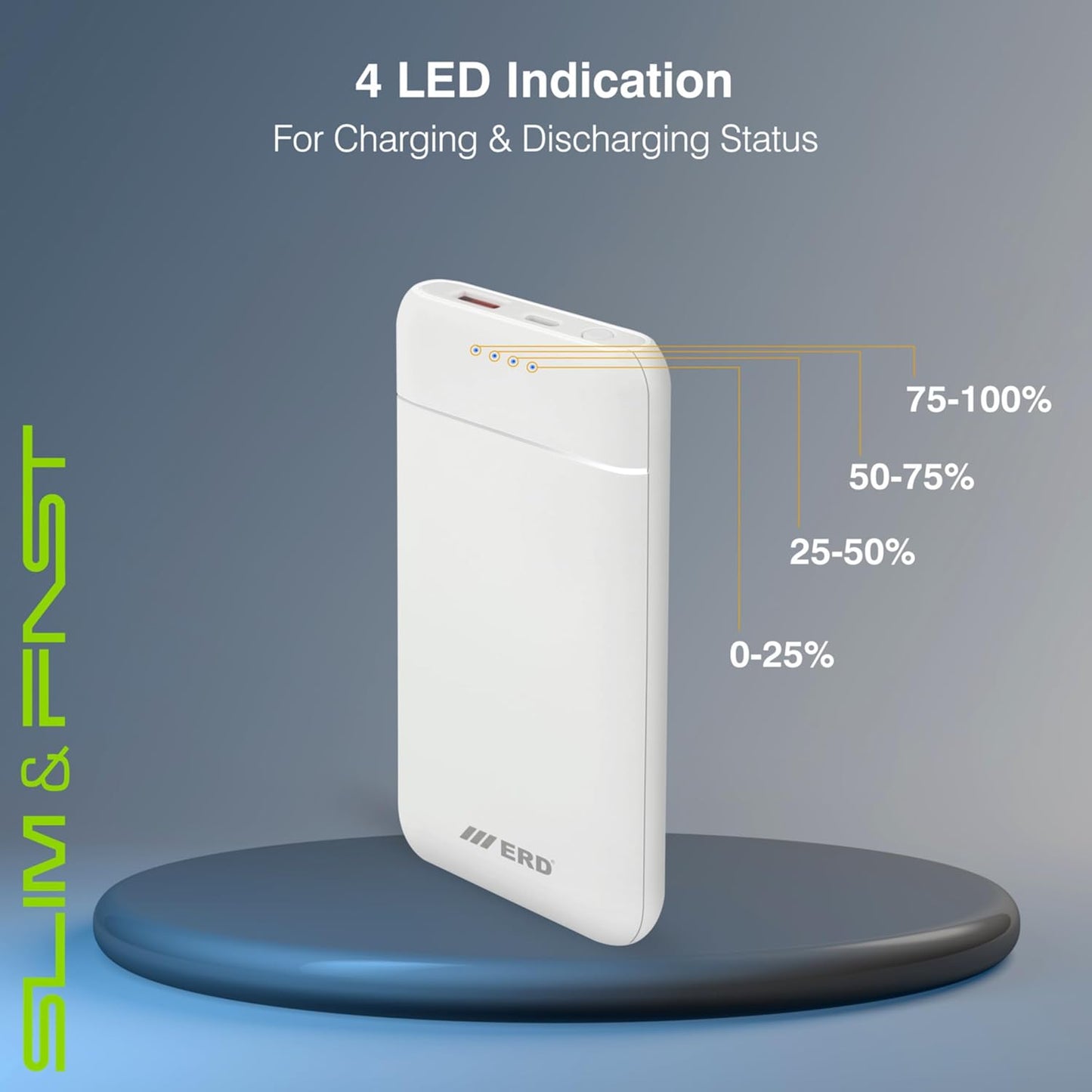 ERD PB-130 Lithium-Polymer 25W PD+QC Power Bank, Compatible with Smartphones, Smart Watches, Neckbands & Other Devices, 10000mAh Single Input Ports,