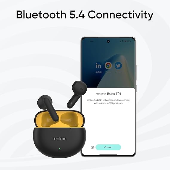 realme Buds T01 Truly Wireless in Ear Earbuds with AI ENC for Calls, 13mm Dynamic Driver, Upto 28Hrs Battery,88mm Latency,Bluetooth V5.4 & Google Fast Pair
