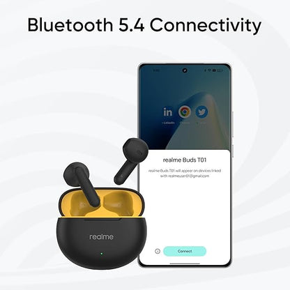 realme Buds T01 Truly Wireless in Ear Earbuds with AI ENC for Calls, 13mm Dynamic Driver, Upto 28Hrs Battery,88mm Latency,Bluetooth V5.4 & Google Fast Pair