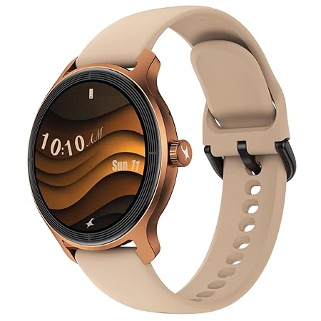 Fastrack Sleek 1.32" AMOLED 42mm Round Display Smart Watch with Silicone Strap, QR Hub, BT Calling, SPO2, Hotkey, Functional Crown, IP68 Water Resistant Upto, 5 Days Battery Life