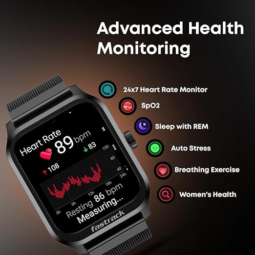 Fastrack Jupiter Retro 1.83" Display Smart Watch with Bluetooth Calling, Functional Crown, Metal Strap, 100+ Sports Modes, Health Suite, IP68, 5-Day Battery ‚Äì Smartwatch for Man & Women Latest