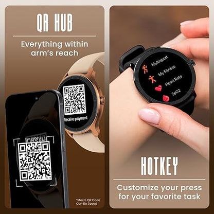 Fastrack Sleek 1.32" AMOLED 42mm Round Display Smart Watch with Silicone Strap, QR Hub, BT Calling, SPO2, Hotkey, Functional Crown, IP68 Water Resistant Upto, 5 Days Battery Life
