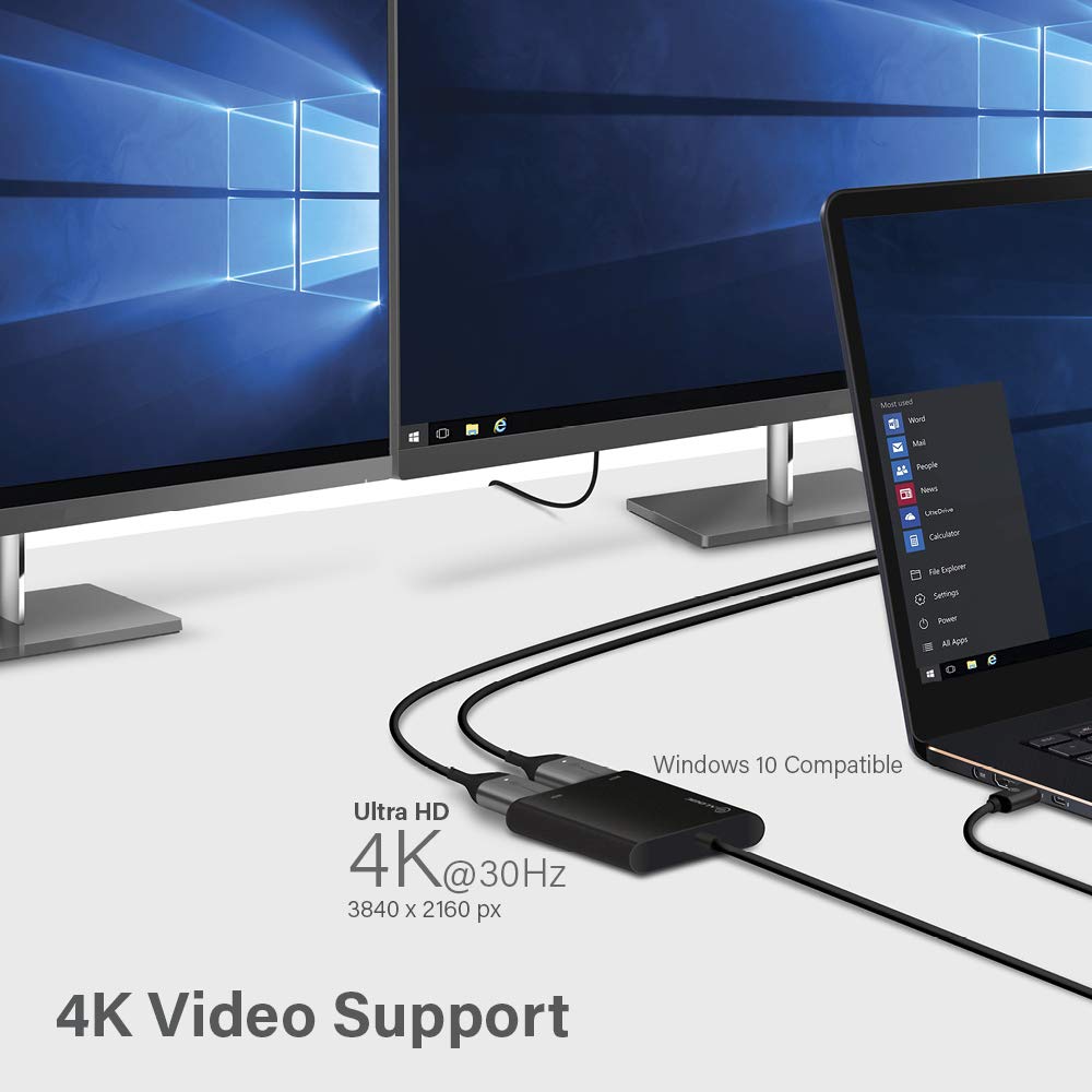 ALOGIC USB-C to Dual HDMI 2.0 Adapter ‚Äì 4K@30Hz ; Compatible with Windows 10