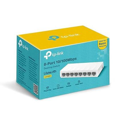 TP-Link LS1008 8-Port 10/100Mbps Fast Ethernet Unmanaged Desktop Switch | Green Ethernet Technology | Plug and Play | Fanless Design, Energy-Efficient | Ideal for Home and Office Network Expansion Hub