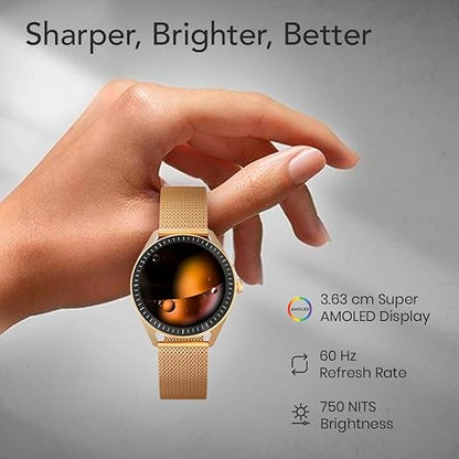 Titan Crest 2.0 Smart Watch for Man & Women, 1.43" AMOLED Display, Mesh Metal Strap, BT Calling, Tailored Activity Tracker, 100+ Sports Modes, Fast Charging, Smart Watch for Men Latest & Women