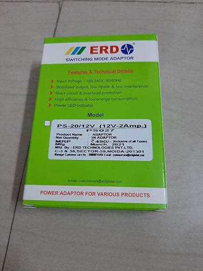 ERD Power Adaptor 12V-2AMP,PS-20/12v (12V-2A) PS027(ERP Code), BIS Certified Adaptor, Durable Adaptor, Adaptor for All DTH Set Top Box