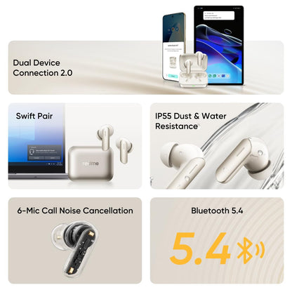 realme Buds Air 7 ,12.4mm Dynamic Bass Drivers,52Hrs Playtime,52dB Hybrid ANC,6 Mic ENC,45ms Low Latency,360¬∞ Spatial Audio,Hi-Res LHDC,IP55 Dust & Water Resistant,True Wireless TWS BT v5.4