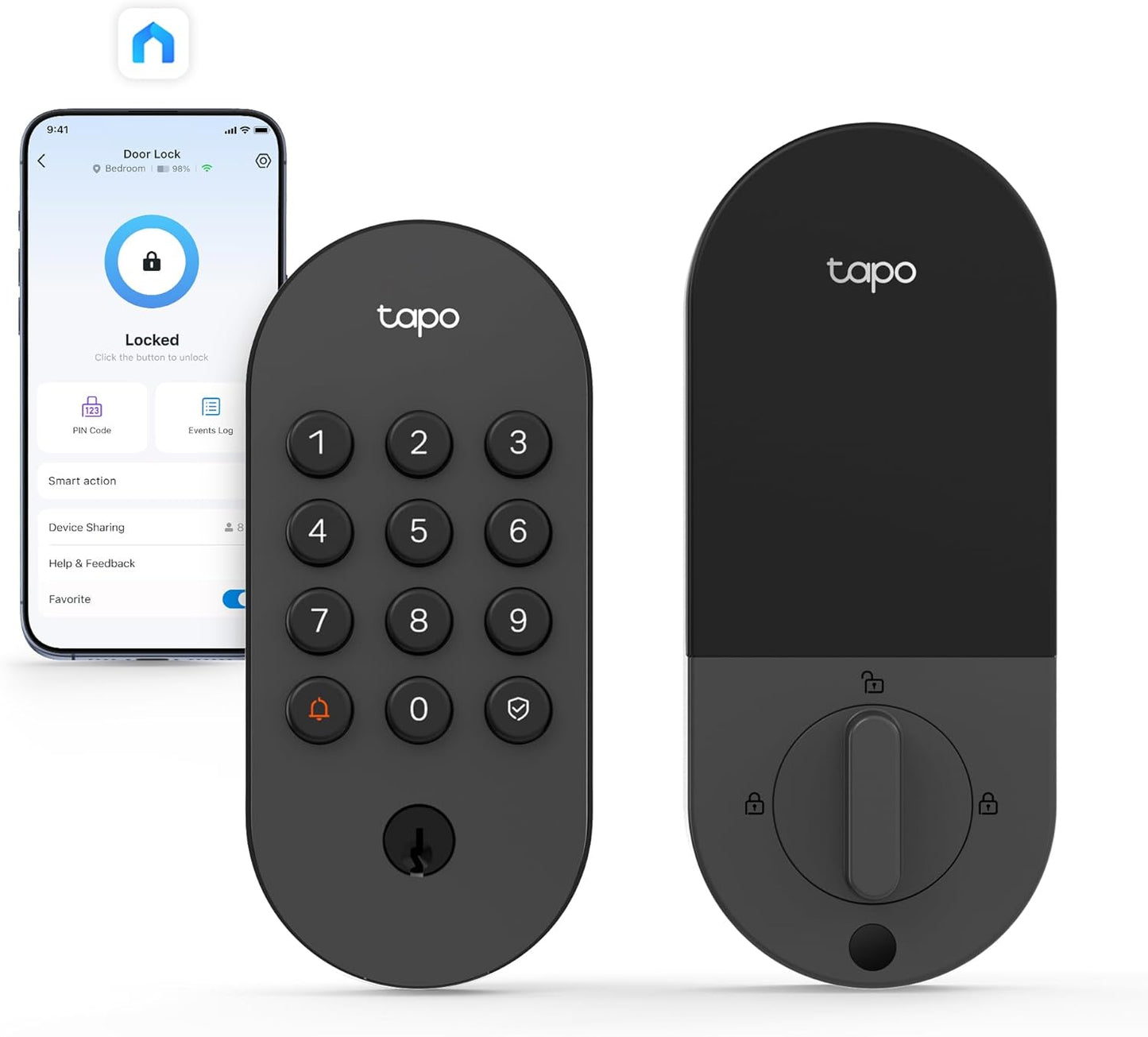 Tapo Smart Wi-Fi Deadbolt Door Lock ‚Äì Keyless Tactile Buttons, Customized Access with in-App Monitoring, Auto-Lock, IP54 Weatherproof, BHMA Grade 3, Compatible with Standard Door Sizes, Tapo DL100
