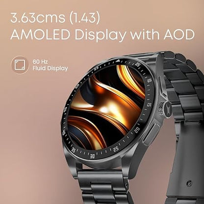 Fastrack Radiant FX1 1.43" AMOLED Metal Smart Watch with Functional Crown, BT Calling, AOD, 100+ Sports Modes, Health Tracking, IP68 Water Resistance ‚Äì Smartwatch for Men & Women