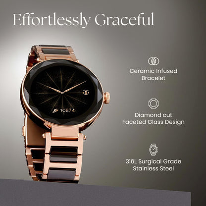 Titan Elixir with AllÂ 316L SS construction, 3.04 CM AMOLED Display, BT Calling, Skin Temperature Sensor, Womens Health