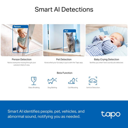 Tapo C230 Smart Pan/Tilt AI Home Security Wi-Fi Camera 3K 5MP 1620p, Two-Way Audio, Voice Control, Night Vision, Baby Crying Detection, Motion Tracking, Smart AI Detection and Notifications