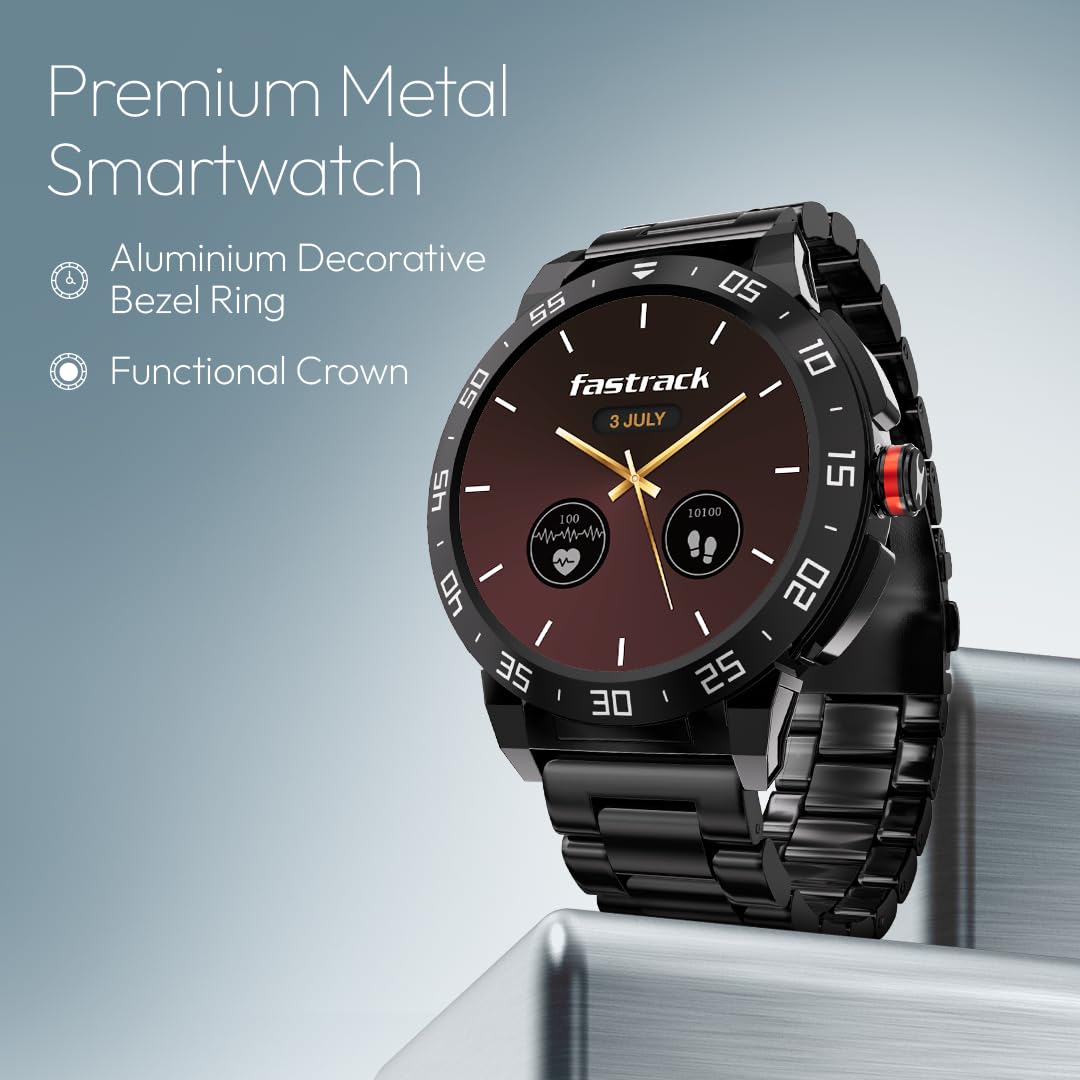Fastrack Magnus FX3 1.46" Smart Watch with Single Sync BT Calling, All-Round Health Monitoring, Functional Crown,Metal Alloy Case, 60+ Sports Modes,IP68 Water Resistant ‚Äì Smartwatch for Men