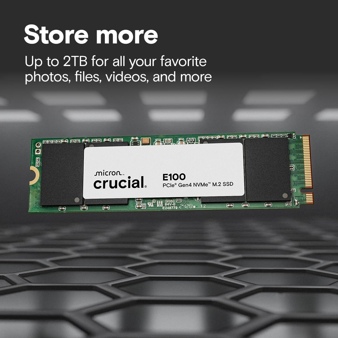 Crucial E100 1TB M.2 NVMe PCIe Gen4 Internal SSD, Up to 5,000MB/s, Laptop & Desktop Compatible - CT1000E100SSD8
