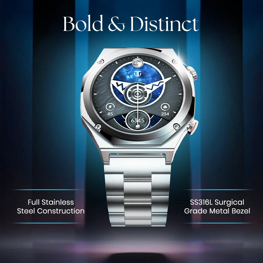 Titan Maestro Premium Metal Smartwatch with All√Ç SS construction, SingleSync BT Calling, Functional Crown