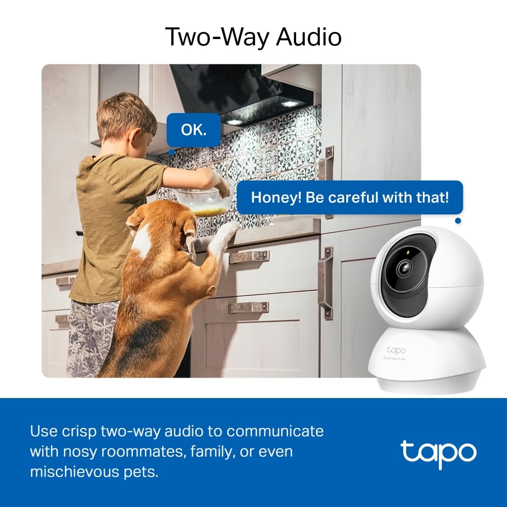 Tapo C230 Smart Pan/Tilt AI Home Security Wi-Fi Camera 3K 5MP 1620p, Two-Way Audio, Voice Control, Night Vision, Baby Crying Detection, Motion Tracking, Smart AI Detection and Notifications