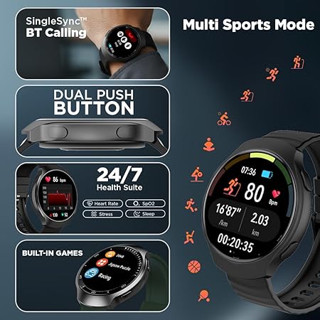 Fastrack VOX CirQ Smart Watch with AI Chat & AI Watchfaces, 1.38‚Äù TFT Display, Ripple Design, BT Calling, 24/7 Health Suite, SpO2, HRM, Sleep Tracking, IP68 Water Resistant