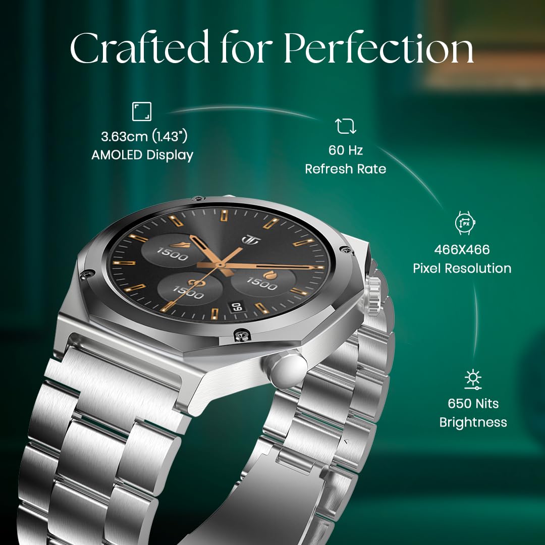 Titan Maestro Premium Metal Smartwatch with All√Ç SS construction, SingleSync BT Calling, Functional Crown