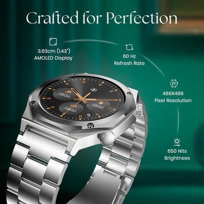 Titan Maestro Premium Metal Smartwatch with All√Ç SS construction, SingleSync BT Calling, Functional Crown